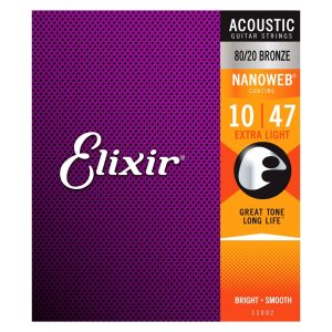 Elixir Nanoweb Acoustic Guitar Strings 010-047 for Vibrant Sound