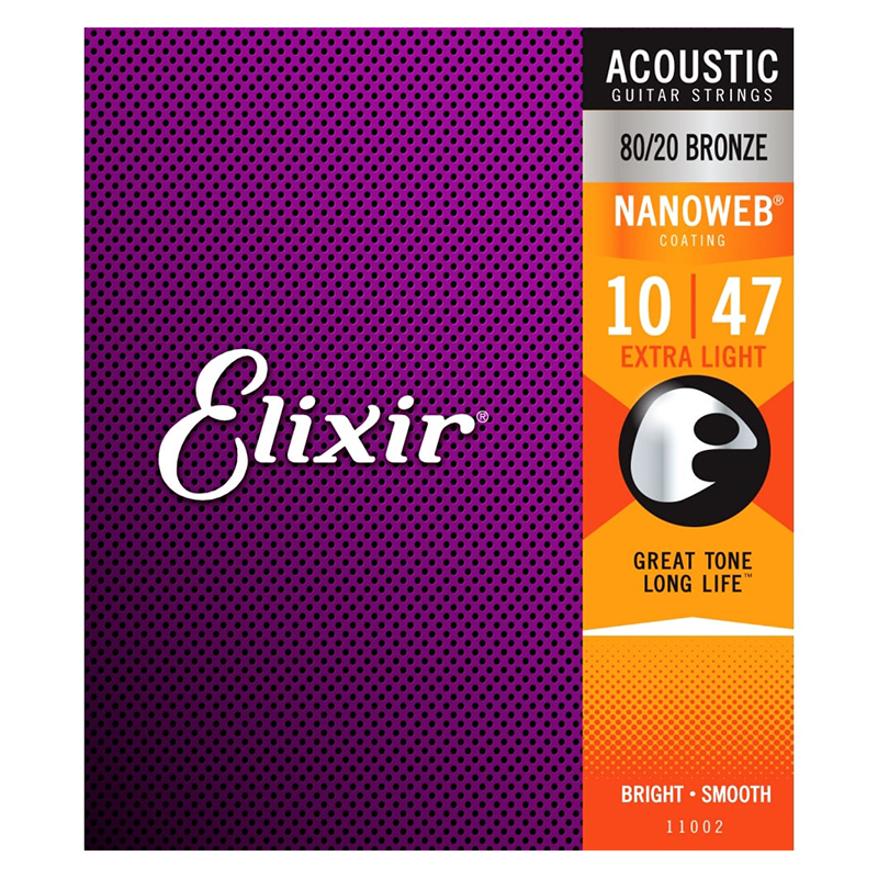 Elixir Nanoweb Acoustic Guitar Strings 010-047 for Vibrant Sound, product image from PlayMusic123.com