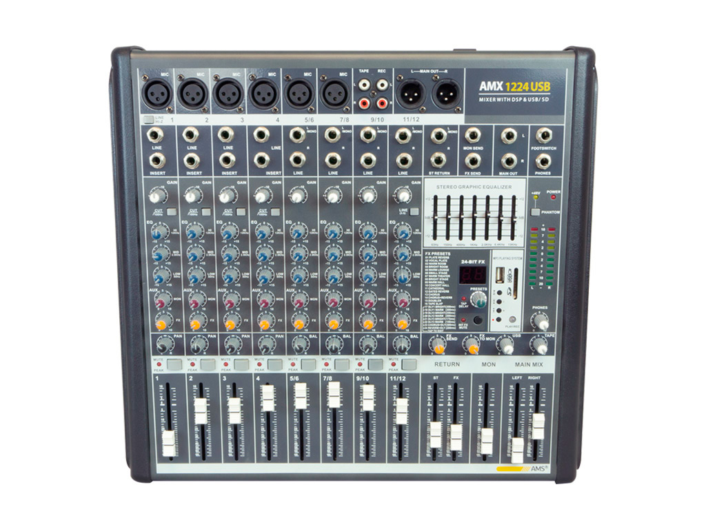 Audio Music Systems 8-Channel USB Mixer with FX Control & EQ Features, product image from Cggeorgallis