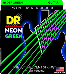 DR Strings Vibrant DR Neon Green Electric Guitar Strings 10-46 Medium, product image from Cggeorgallis