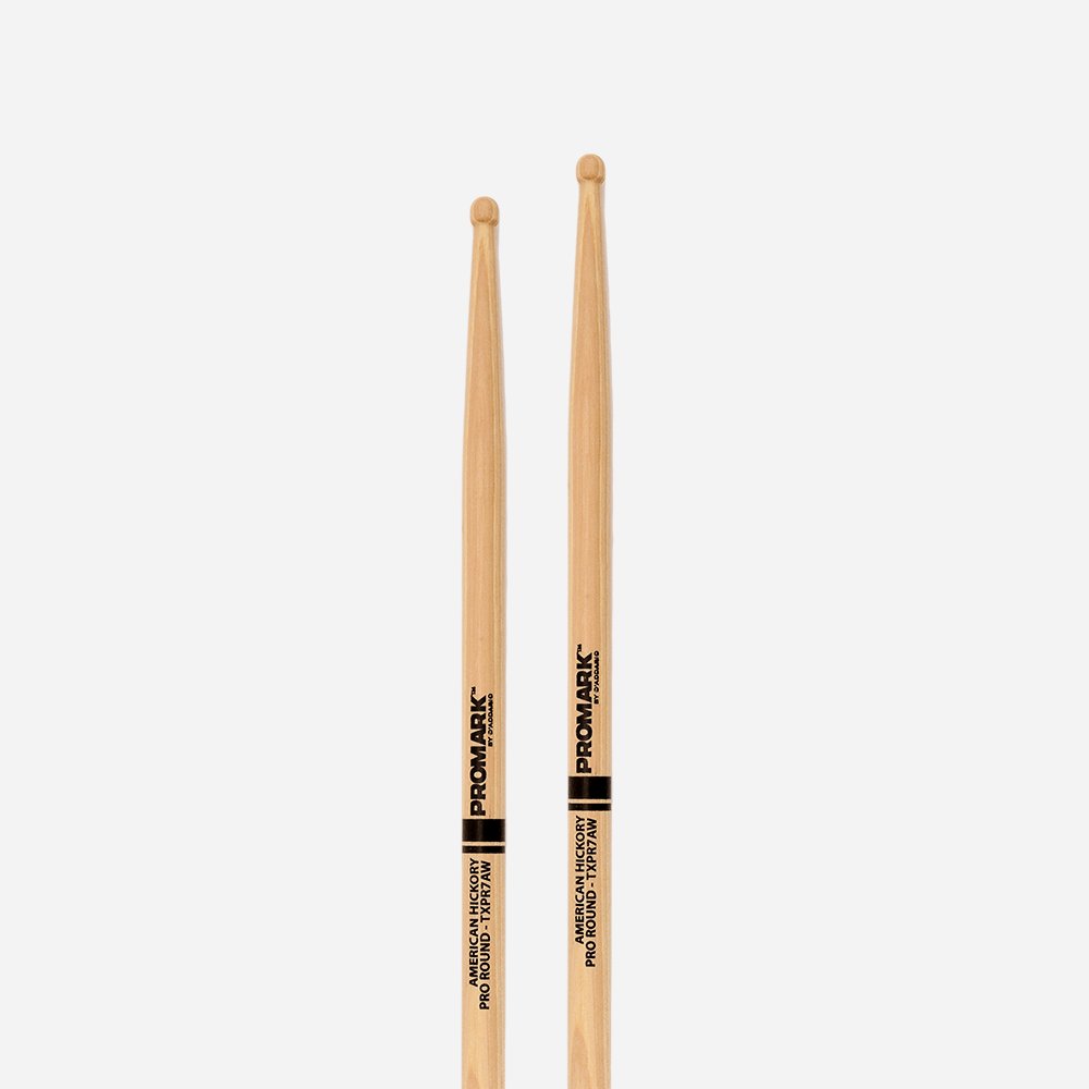 Promark Pro Mark Hickory 7 A Round Drumsticks – Precision Wood Tips, product image from Cggeorgallis