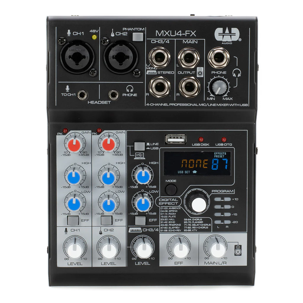 Cad Audio 4-Channel Mixer with USB Interface & Digital Effects for Versatile Use, product image from Cggeorgallis