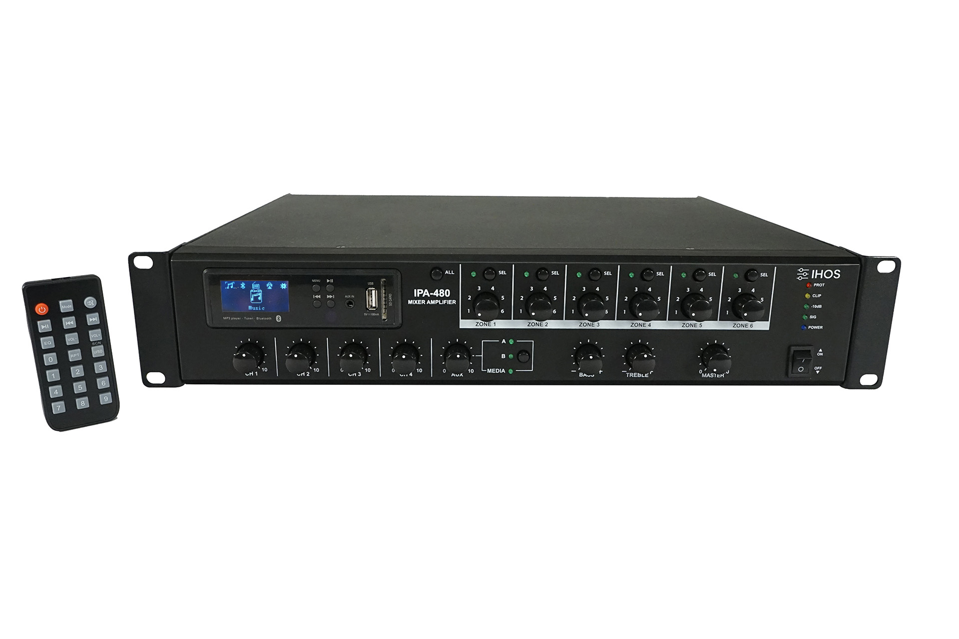 Ixos 480 W Public Address Mixer Amplifier with 6-Zone Control, product image from Cggeorgallis