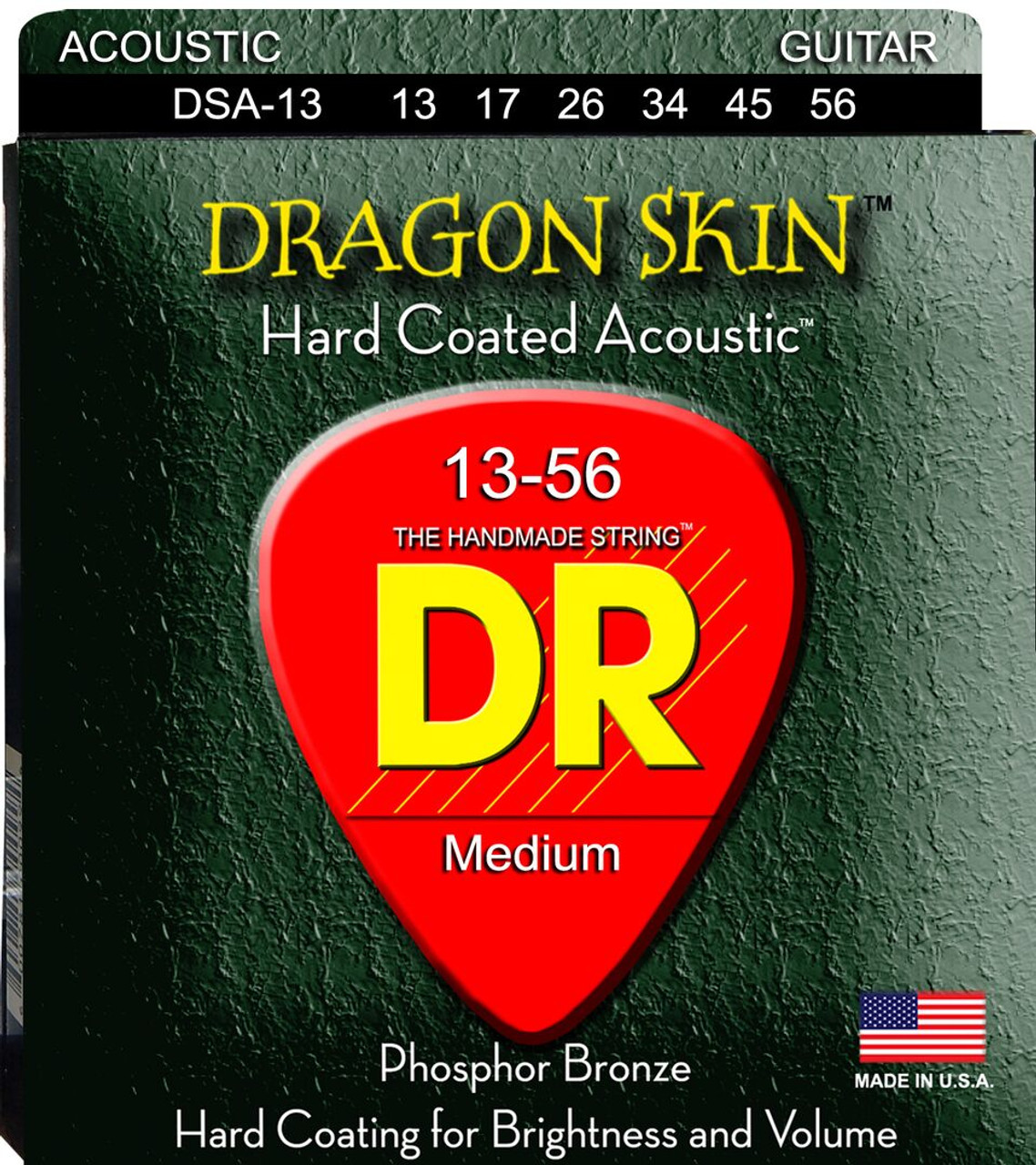 DR Strings Dragon Skin K3 Coated Acoustic Strings DSA-13 13-56, product image from Cggeorgallis