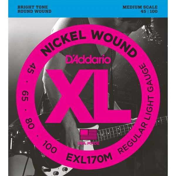 D'addario Regular Light Medium Scale Bass Strings 45-100 – XL Nickel Quality, product image from Cggeorgallis