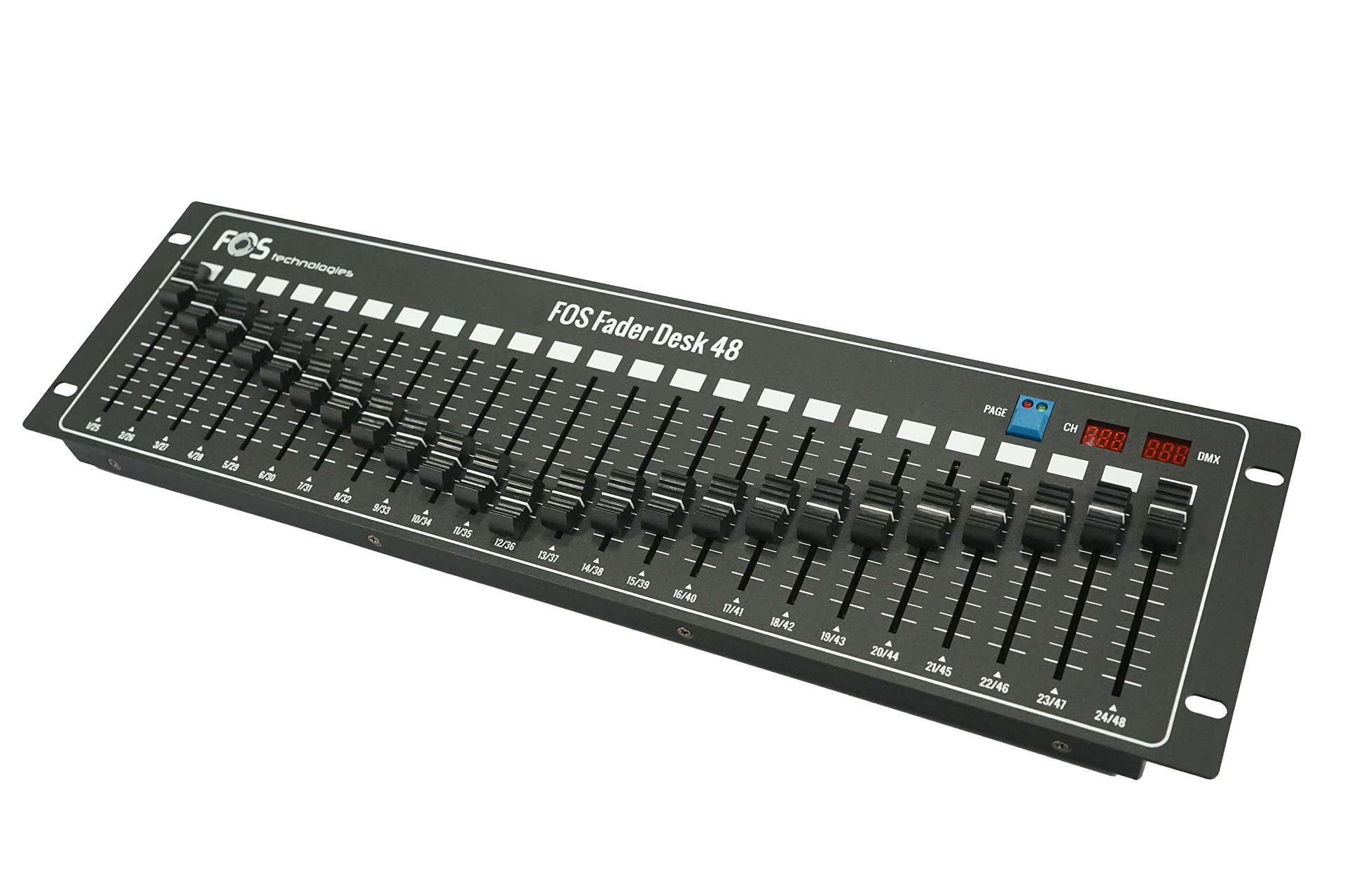 Fos Technologies 48-Channel DMX Controller with 24 Faders and LED Display, product image from Cggeorgallis